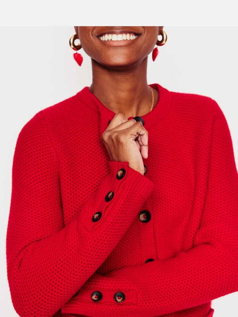 Boden Red Textured Knit Cardigan - Picture 3 of 7